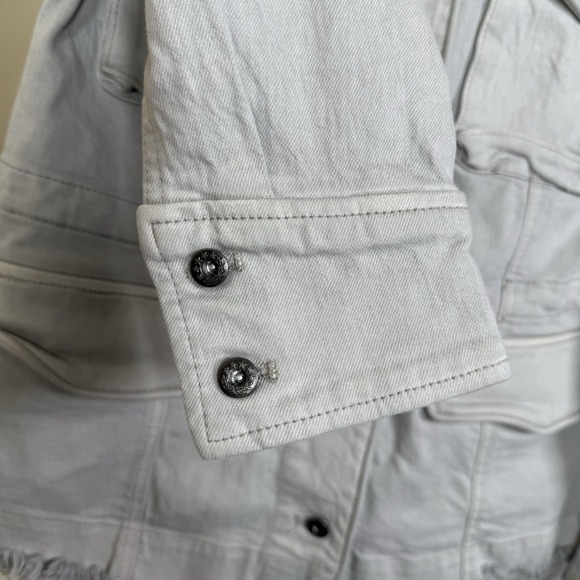 Free People Denim Field Jacket Women's Small Large Ecru Grey Raw Hem Boho Safari - Picture 5 of 13